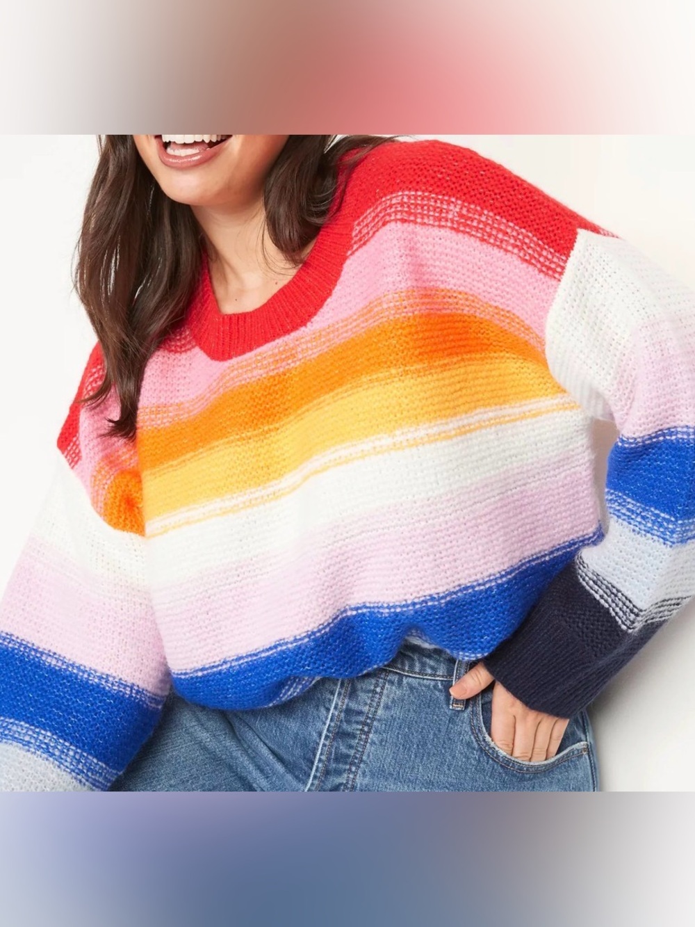 Old Navy Textured-Knit Rainbow Striped Pullover Sweater.